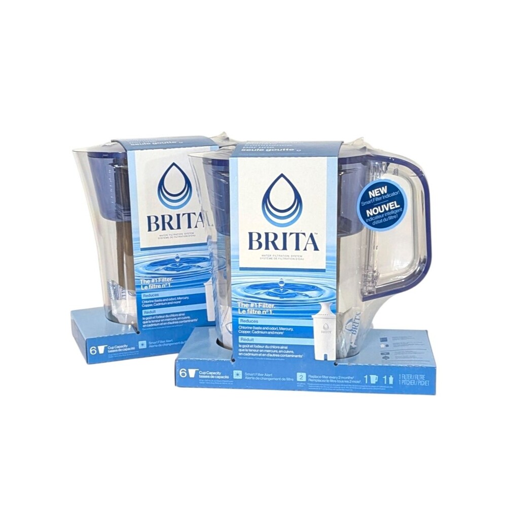 NEW 2 Pack of Brita Denali Smart Filter 6 Cup Water Pitchers - Mazarine Blue
